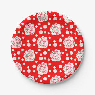 Assiettes En Carton Design d'illustrations florales Pois en rouge blan