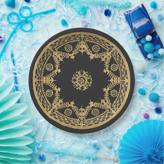 Assiettes En Carton Design élégant noir et or (Fête)