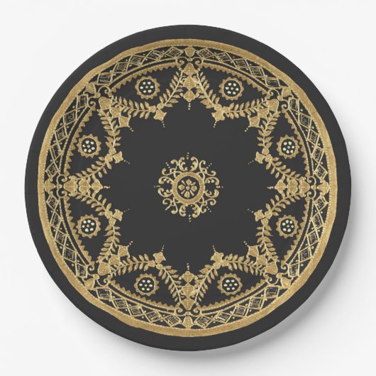 Assiettes En Carton Design élégant noir et or (Devant)