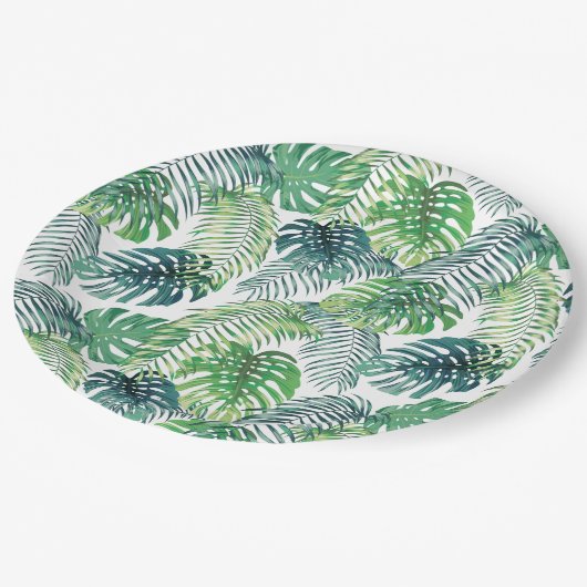 Assiettes En Carton Design Feuille de la jungle tropicale (Angle)