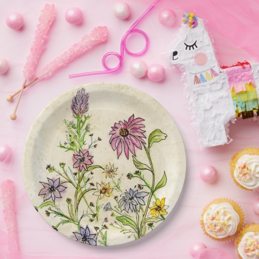 Assiettes En Carton Design Fleur sauvage sauvage sur une plaque de pap (Fête)