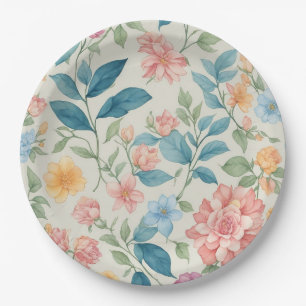 Assiettes En Carton Design floral bleu et rose
