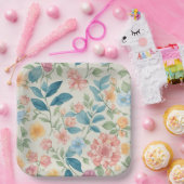 Assiettes En Carton Design floral bleu et rose (Fête)