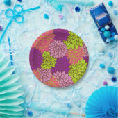 Assiettes En Carton Design floral gras en vert citron, rose, violet (Fête)