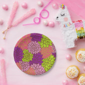 Assiettes En Carton Design floral gras en vert citron, rose, violet (Fête)