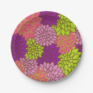Assiettes En Carton Design floral gras en vert citron, rose, violet