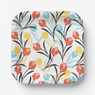 Assiettes En Carton Design floral Motif de Tulipe en blanc