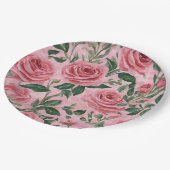 Assiettes En Carton Design floral rose (Angle)
