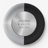 Assiettes En Carton Design géométrique argenté et noir élégant (Devant)