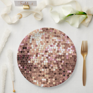 Assiettes En Carton Design Glam Rose Gold Blush Pink Confetti
