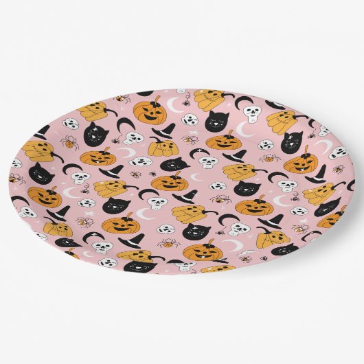 Assiettes En Carton Design Halloween rose (Angle)