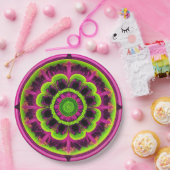 Assiettes En Carton Design Kaleidoscope Rose Neon Et Vert (Fête)