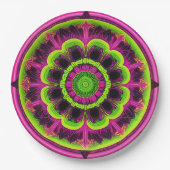 Assiettes En Carton Design Kaleidoscope Rose Neon Et Vert (Devant)