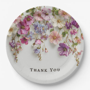 Assiettes En Carton Design "Merci" élégant avec fleurs suspendues