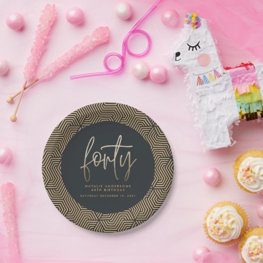 Assiettes En Carton Design moderne 40e anniversaire simple élégant scr (Fête)