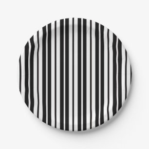 Assiettes En Carton Design Motif de bandes verticales en noir blanc