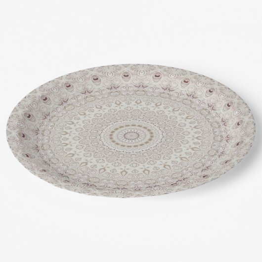 Assiettes En Carton Design Motif en mandala beige et taupe (Angle)
