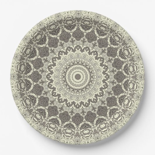 Assiettes En Carton Design Motif en mandala beige et taupe (Devant)