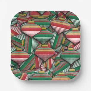 Assiettes En Carton Design Motif rétro rouge vert rayé