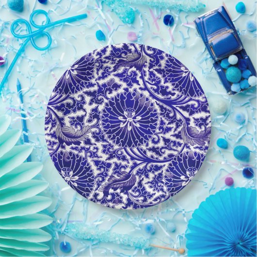 Assiettes En Carton Design ornemental bleu vif (Fête)