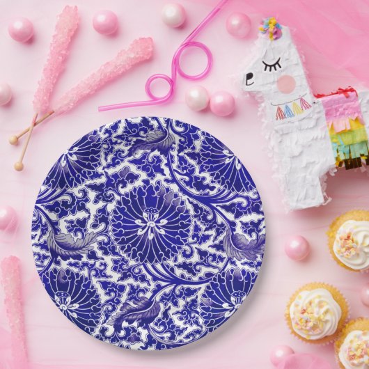 Assiettes En Carton Design ornemental bleu vif (Fête)