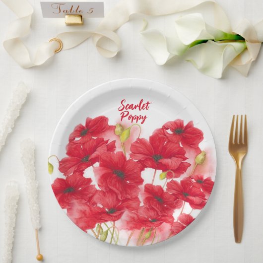 Assiettes En Carton Design personnalisé Scarlet Poppy. (Mariage)