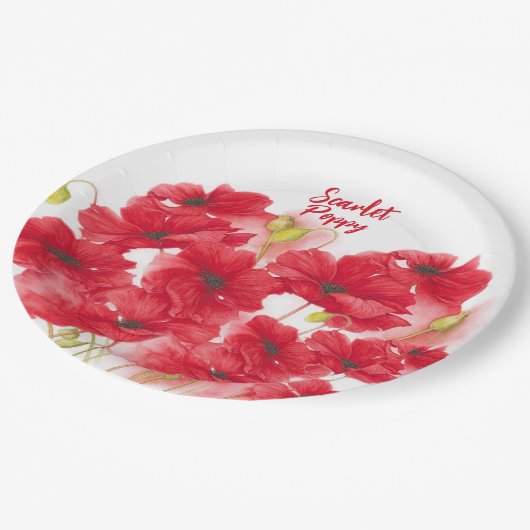 Assiettes En Carton Design personnalisé Scarlet Poppy. (Angle)