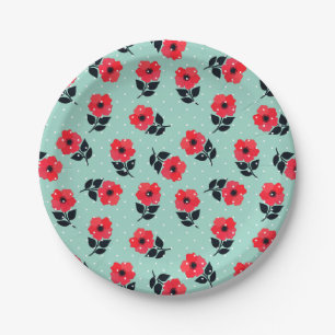 Assiettes En Carton Design Pois de la menthe rouge féminine