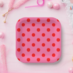 Assiettes En Carton Design Pois rouge sur rose