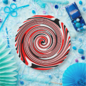 Assiettes En Carton Design psychédélique rouge blanc et noir (Fête)