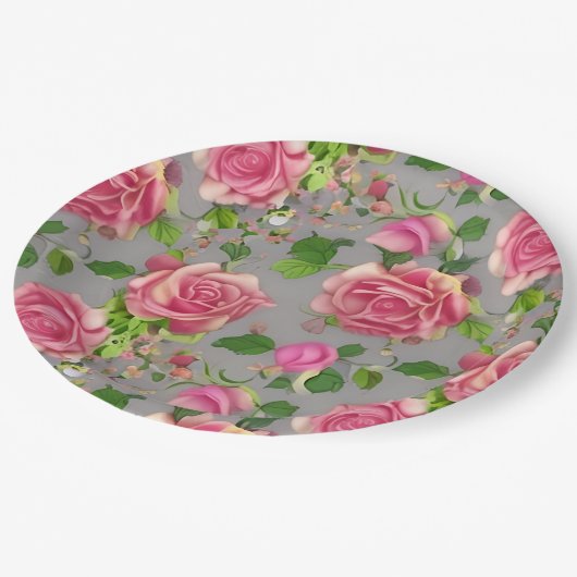 Assiettes En Carton Design Rose de jardin de campagne français élégant (Angle)