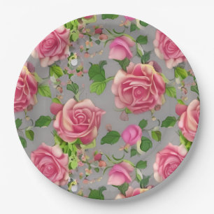 Assiettes En Carton Design Rose de jardin de campagne français élégant