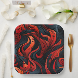 Assiettes En Carton Design rouge et noir