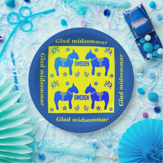 Assiettes En Carton design scandinave, Glad midsommar personnalisé (Fête)