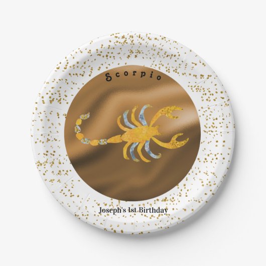Assiettes En Carton Design Scorpio 1er Anniversaire & Gold Confetti (Devant)