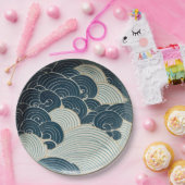Assiettes En Carton Design traditionnel japonais Blue Wave en céramiqu (Fête)