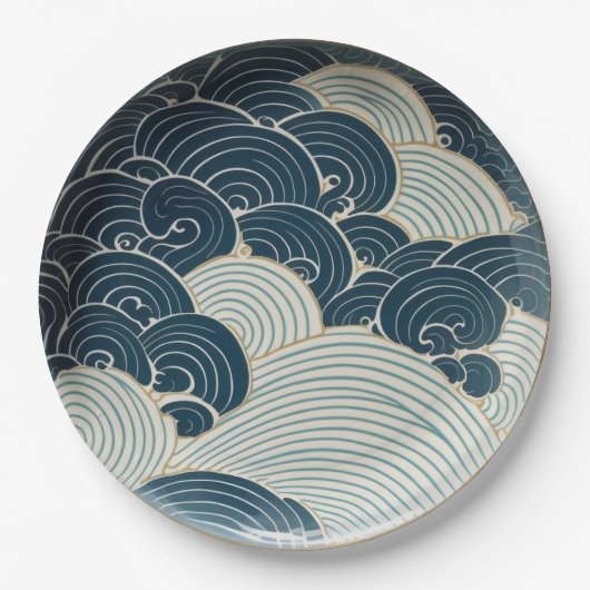 Assiettes En Carton Design traditionnel japonais Blue Wave en céramiqu (Devant)