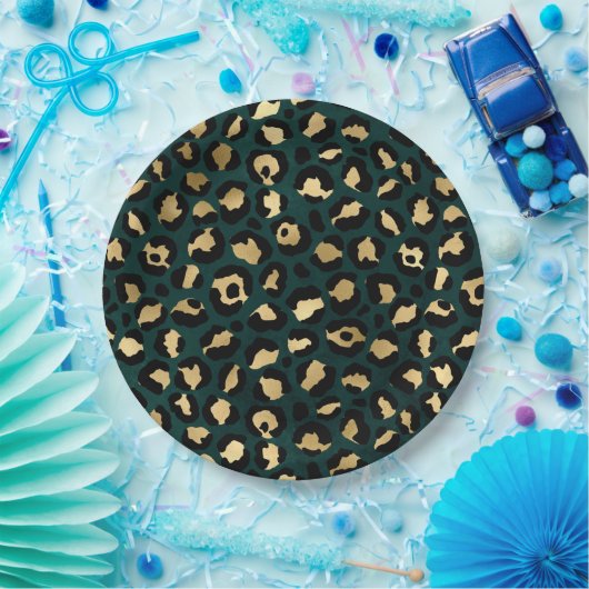 Assiettes En Carton Design turquoise et Gold Leopard Series 1 (Fête)