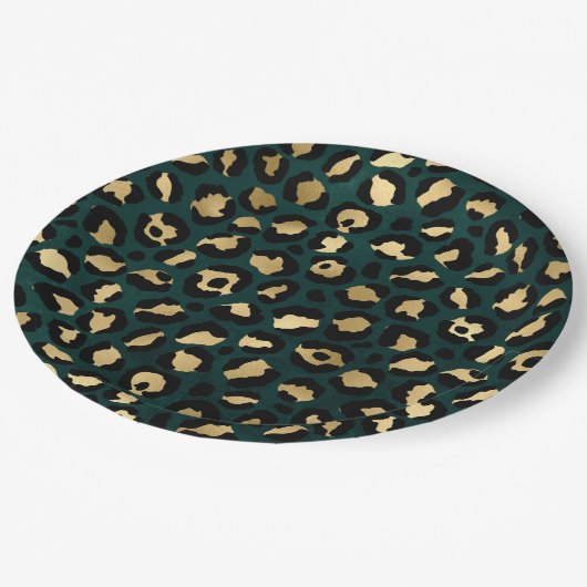 Assiettes En Carton Design turquoise et Gold Leopard Series 1 (Angle)