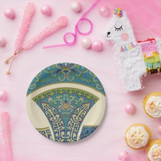 Assiettes En Carton Designs orientaux bleus avec facettes souriantes (Fête)