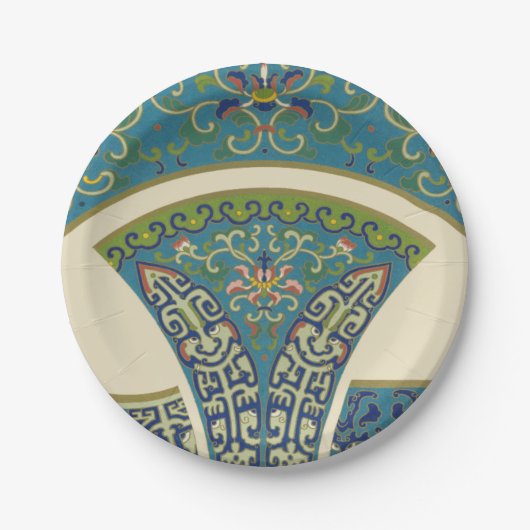 Assiettes En Carton Designs orientaux bleus avec facettes souriantes (Devant)