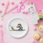 Assiettes En Carton Dessin amusant garçon et chien Jouer aller cherche (Fête)