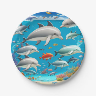 Assiettes En Carton Dessin animé dauphins océan