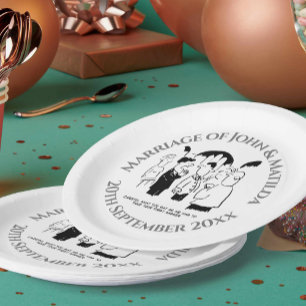 Assiettes En Carton Dessin animé drôle le jour du mariage Réception de