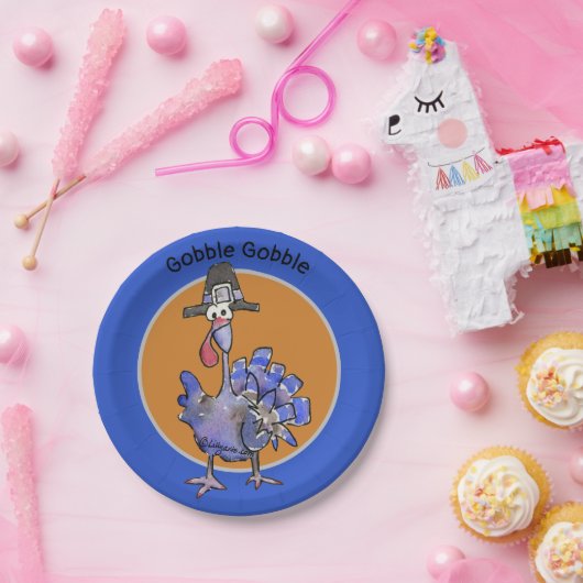 Assiettes En Carton Dessin bleu Turquie Gobble (Fête)