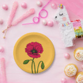 Assiettes En Carton Dessin de coquelicot rouge (Fête)