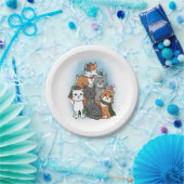 Assiettes En Carton Dessin de groupe de chats caricaturés (Fête)