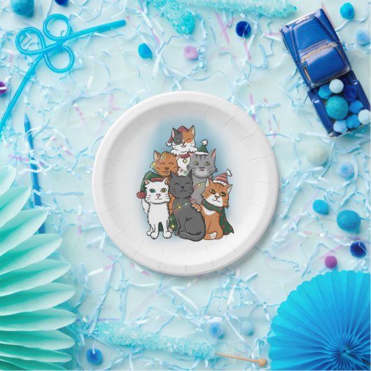 Assiettes En Carton Dessin de groupe de chats caricaturés (Fête)