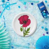 Assiettes En Carton Dessin de pavot rouge (Fête)