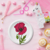 Assiettes En Carton Dessin de pavot rouge (Fête)